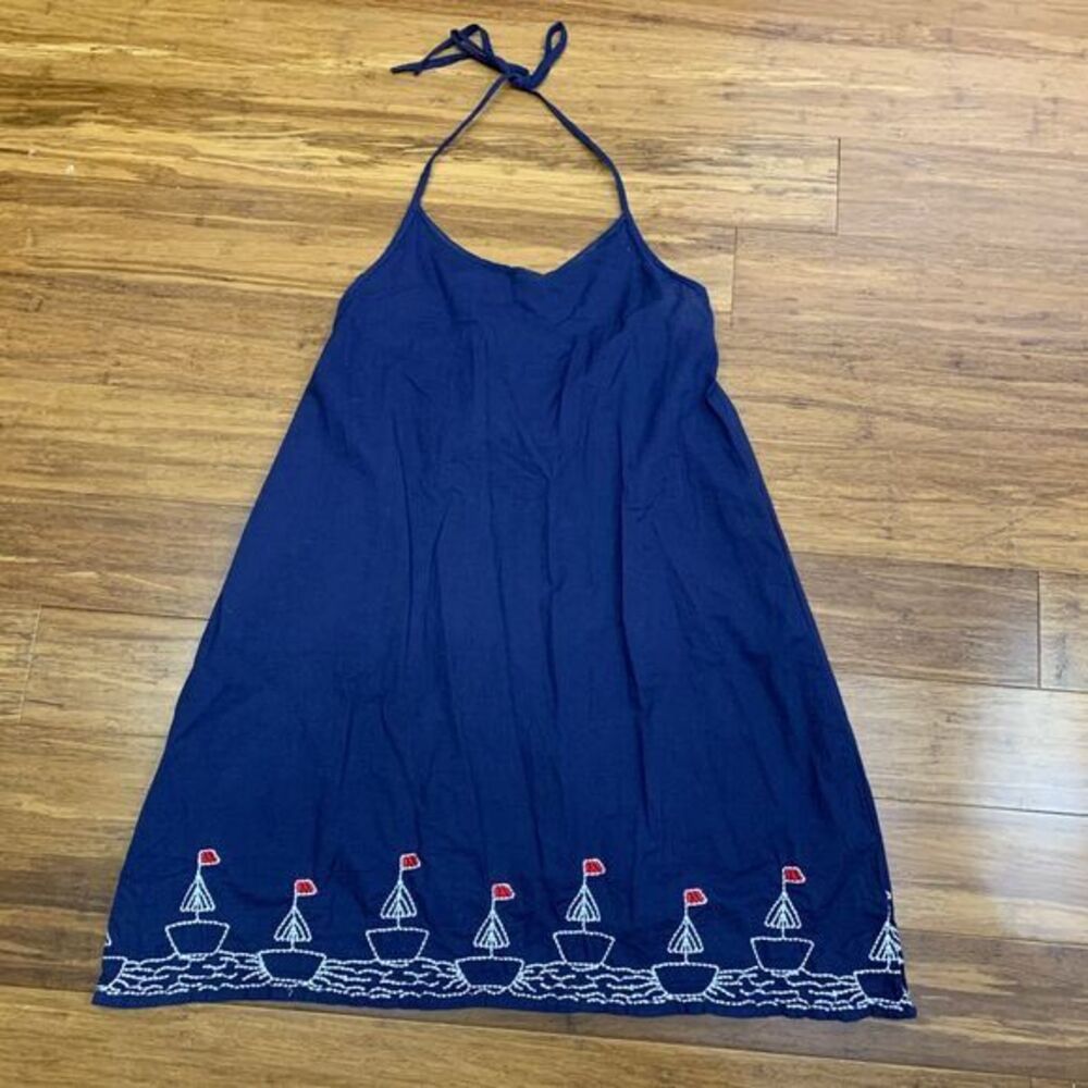 Beach Bebe Charleston Women 8 Top Navy Halter Nautical Sailboat Embroidered Tank